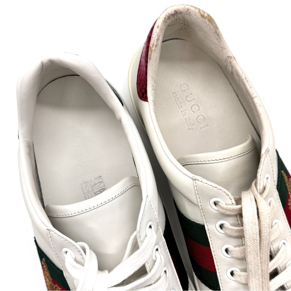 Authentic Gucci Ace Bee Embroidered Leather Sneakers White Men's IT 8 US 8.5 - Picture 7 of 16